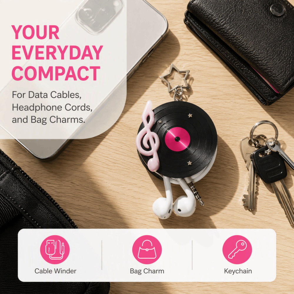Cable Winder Keychain - Chaveiro de Disco de Vinil Y2K